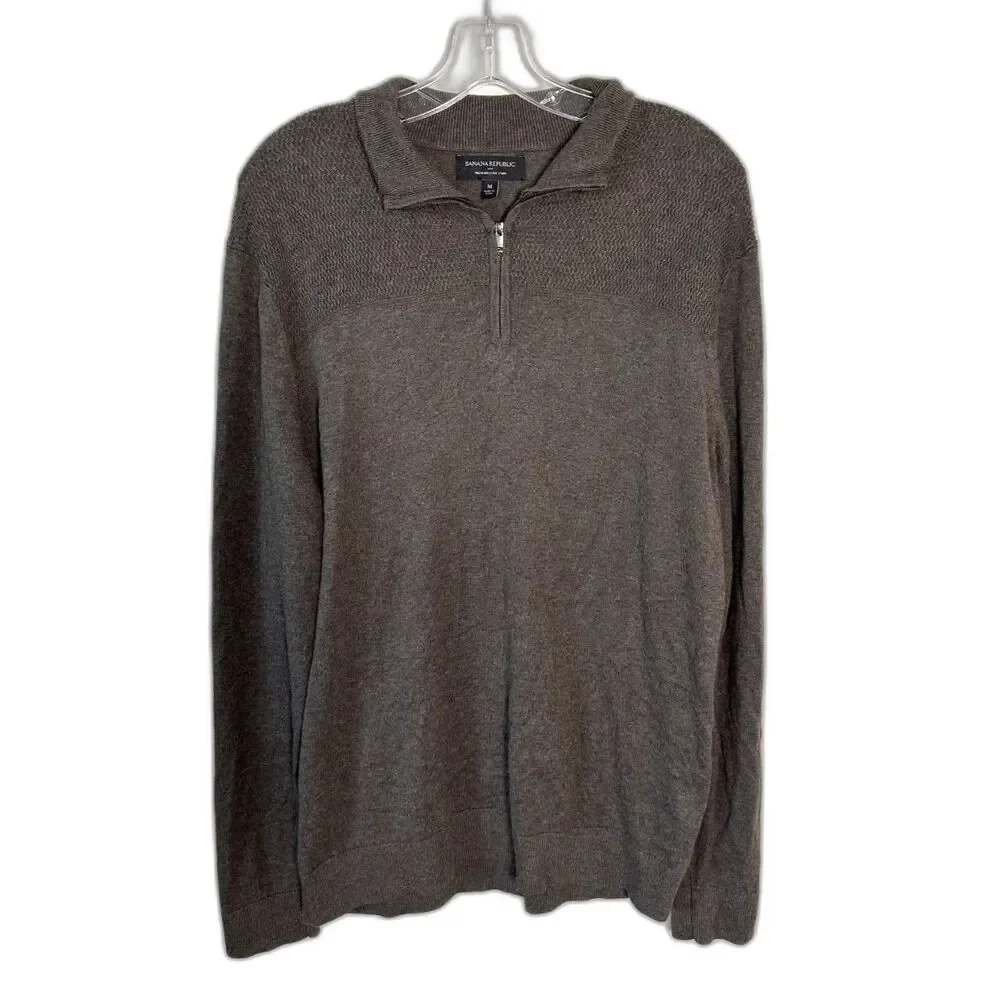 Banana Republic Mens M Brown Silk Cashmere Blend Quarter 1/4 Zip Sweater Medium